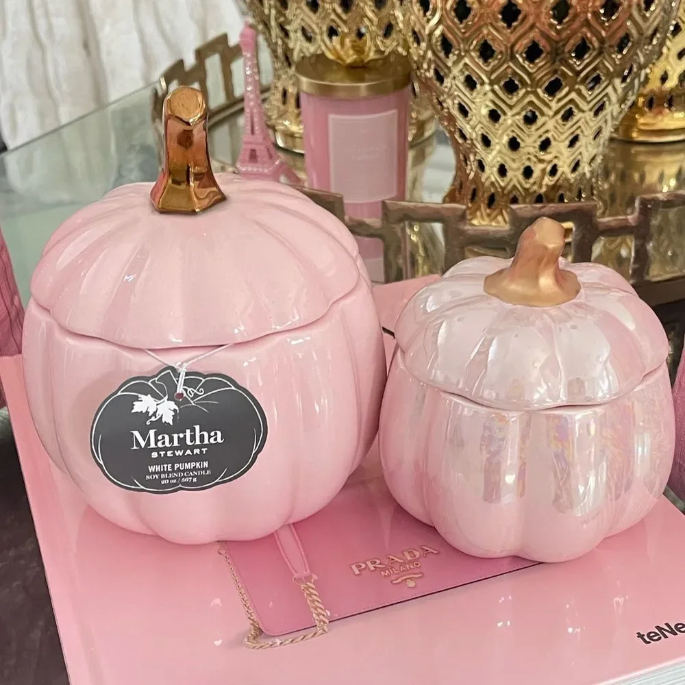 Set Of 2 Pink Pumpkins Candle 20 oz and 9.8 Oz
